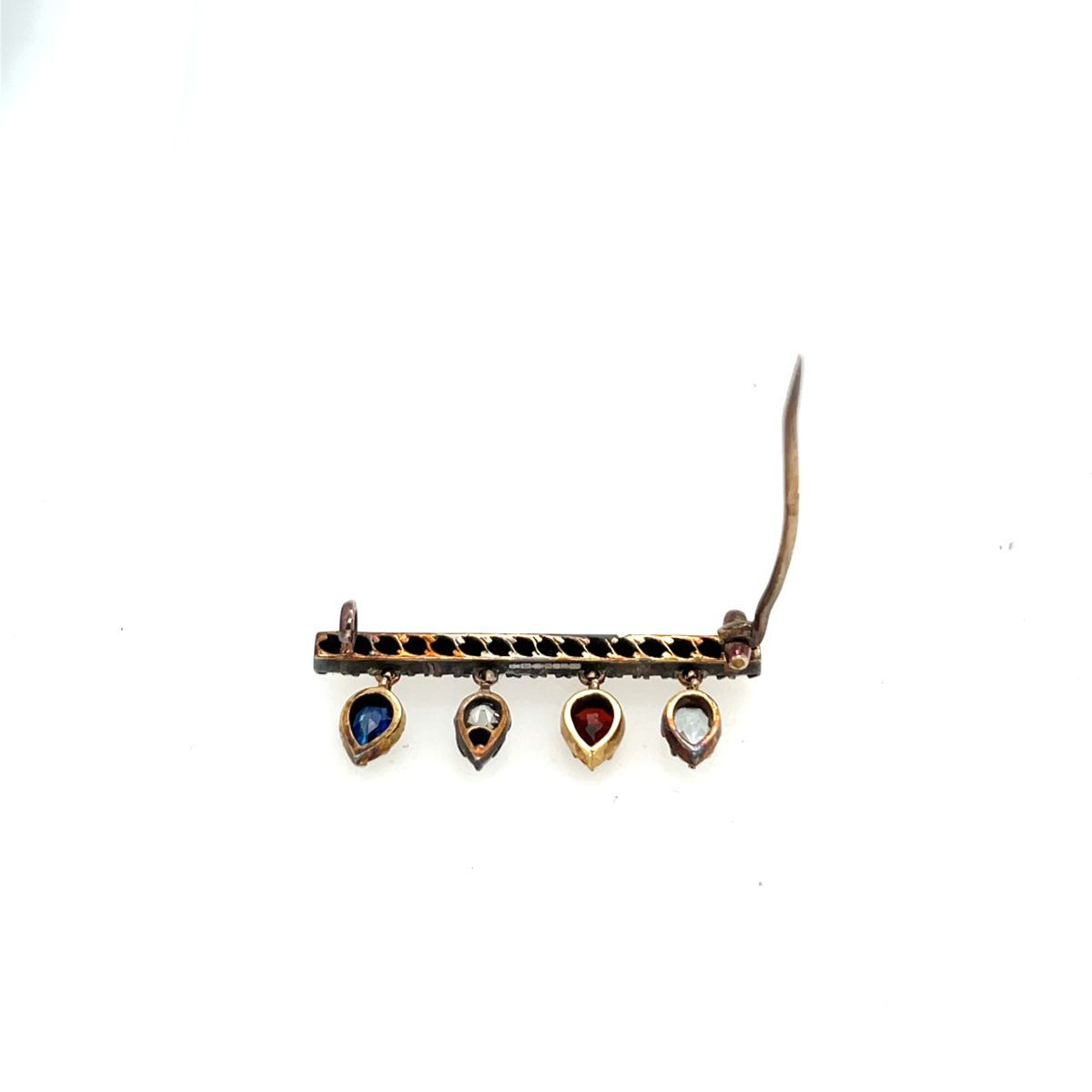Antique 14k Gold And Silver Brooch Set With Sapphire, Garnet, Aquamarine And -photo-3