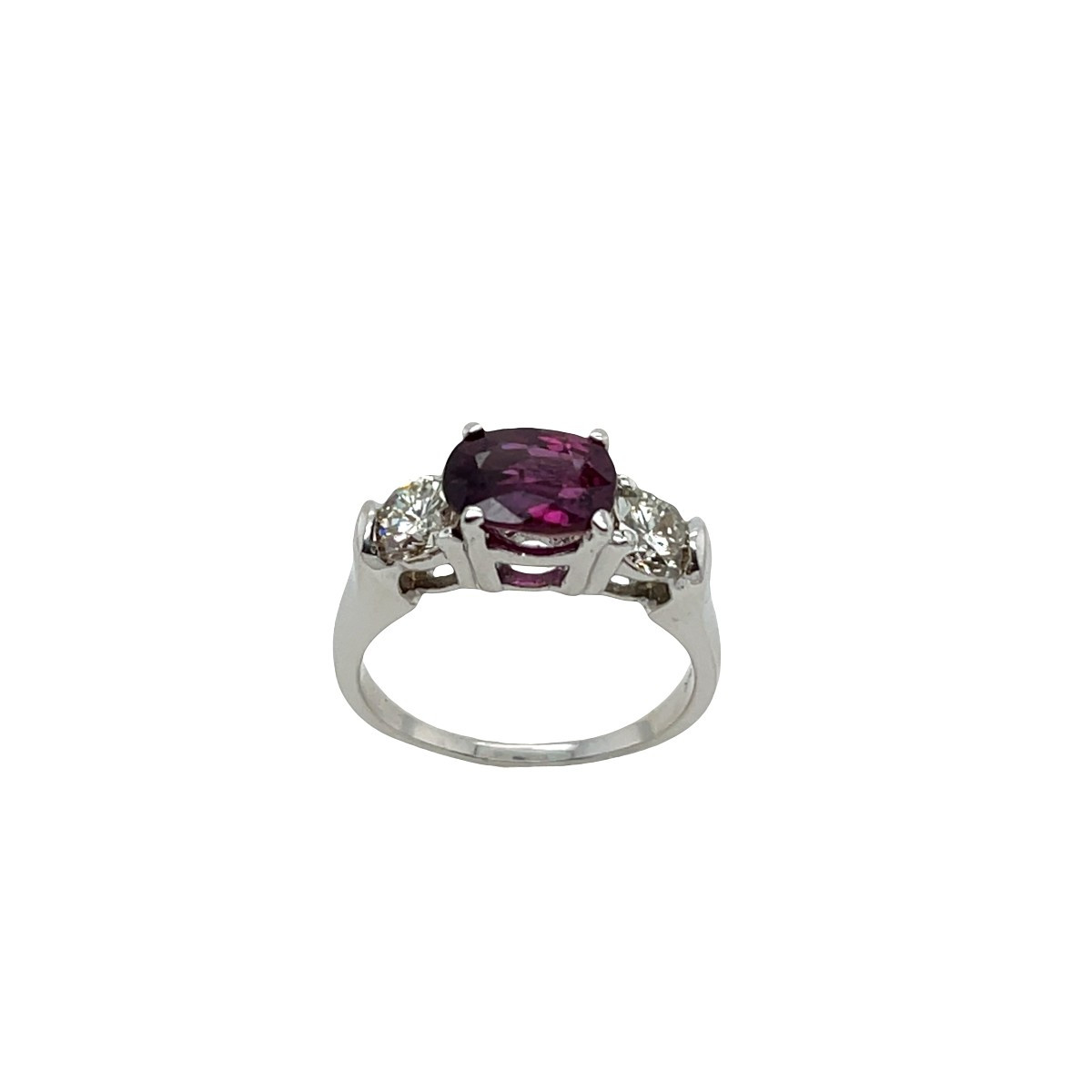 3-stone Ruby And Diamond Ring Set In 14k White Gold-photo-2