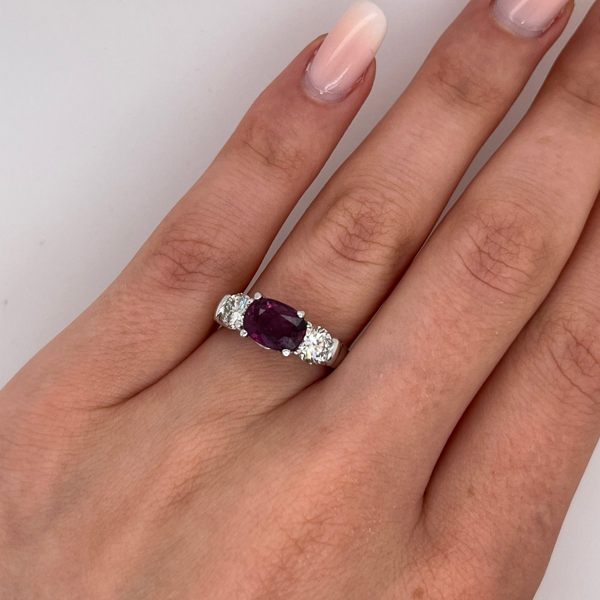 3-stone Ruby And Diamond Ring Set In 14k White Gold-photo-1