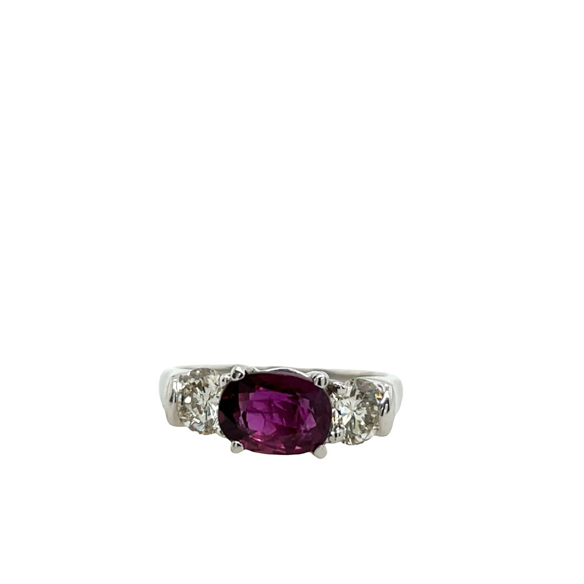 3-stone Ruby And Diamond Ring Set In 14k White Gold
