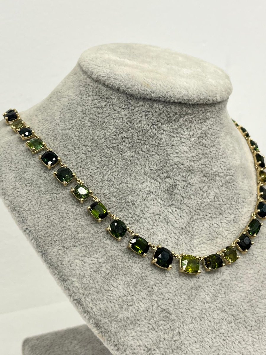 Collier en or jaune 14 carats avec plusieurs pierres de tourmaline, 31,50 ct-photo-2