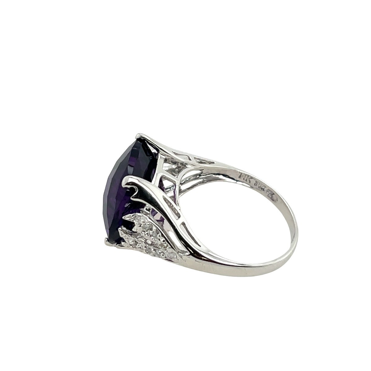 Bague en or blanc 14 carats avec améthyste facettée et diamants-photo-2