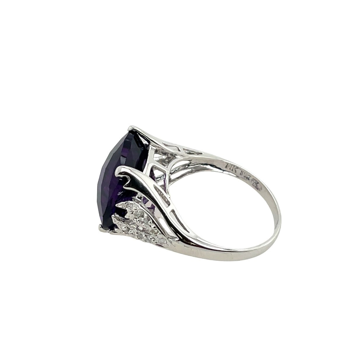 Bague en or blanc 14 carats avec améthyste facettée et diamants-photo-2