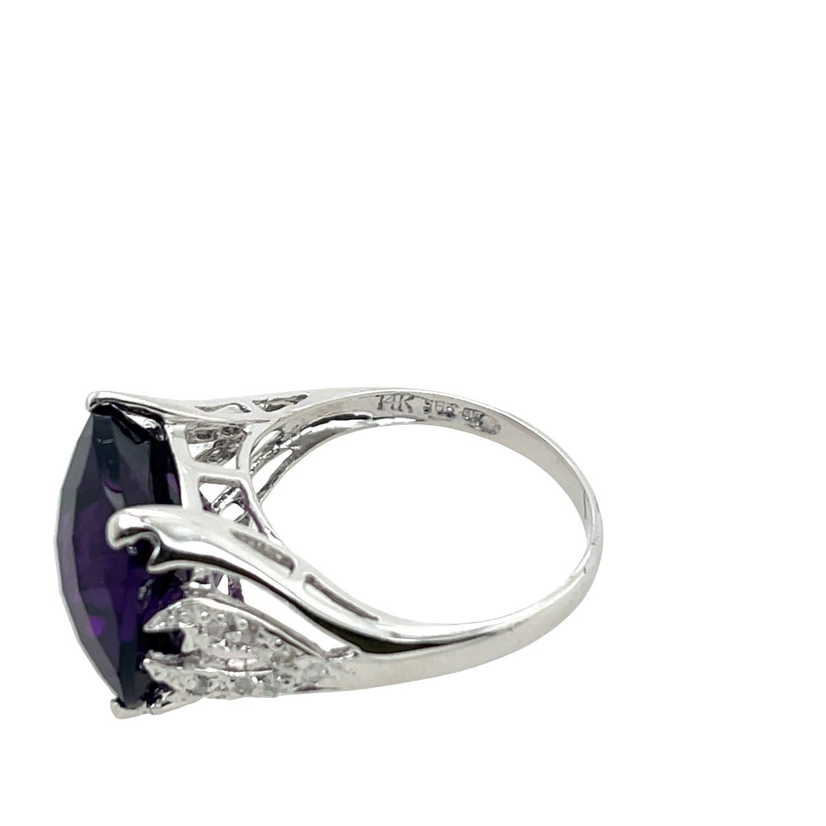 Bague en or blanc 14 carats avec améthyste facettée et diamants-photo-7
