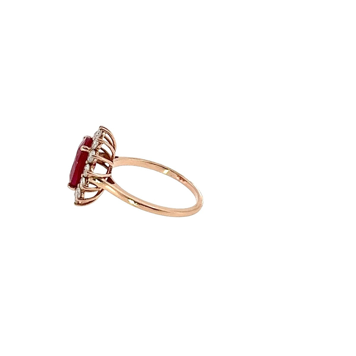2.80ct Oval Synthetic Ruby & Lab-created Diamond Halo Ring – 14ct Rose Gold-photo-2