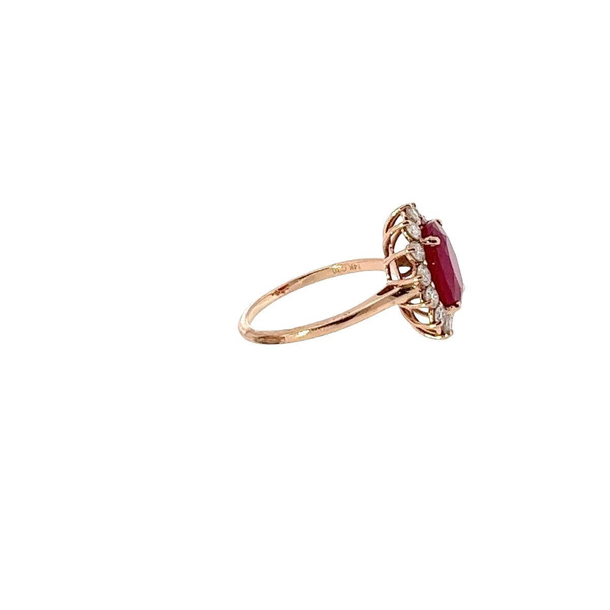 2.80ct Oval Synthetic Ruby & Lab-created Diamond Halo Ring – 14ct Rose Gold-photo-2
