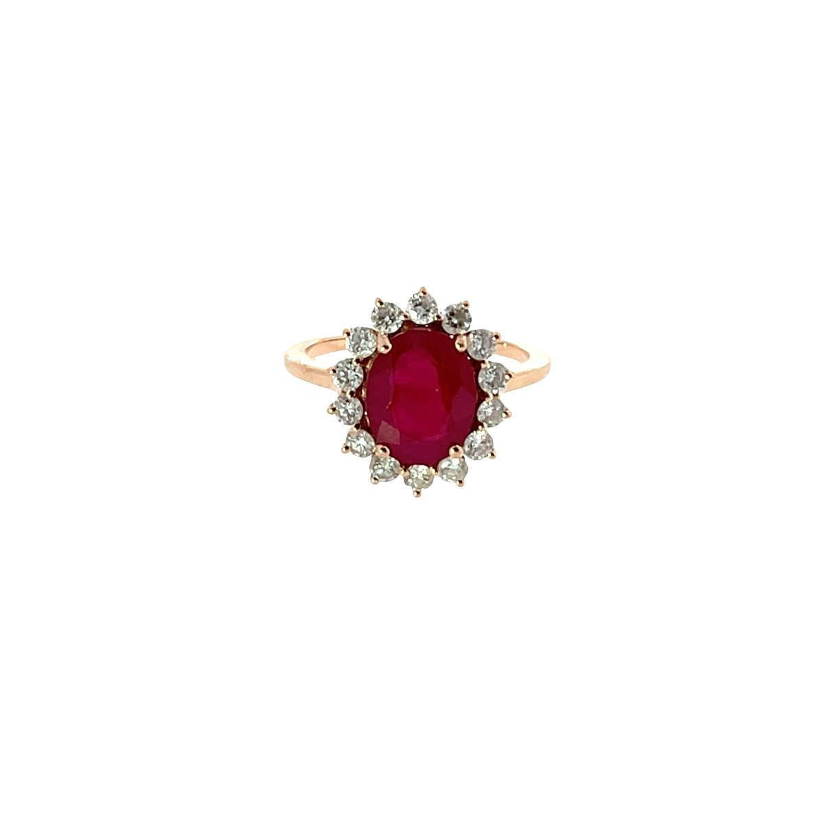 2.80ct Oval Synthetic Ruby & Lab-created Diamond Halo Ring – 14ct Rose Gold-photo-3
