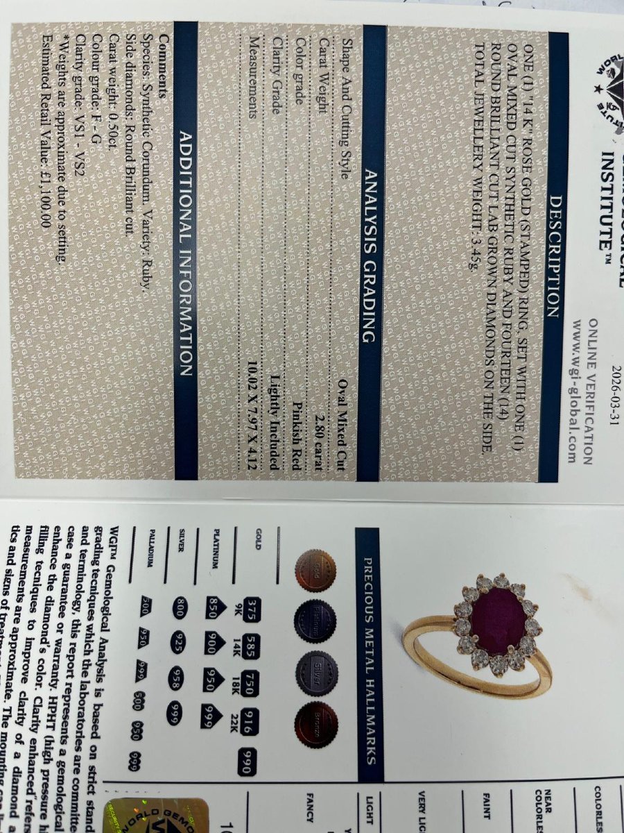 2.80ct Oval Synthetic Ruby & Lab-created Diamond Halo Ring – 14ct Rose Gold-photo-5