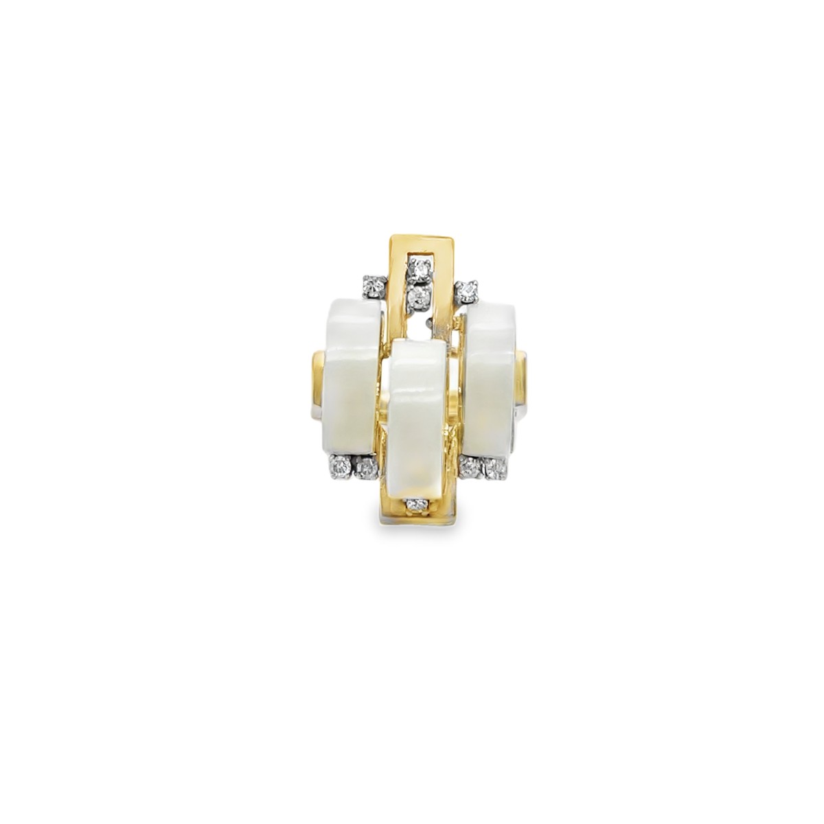 Bague en or jaune 14 carats, céramique blanche et diamant