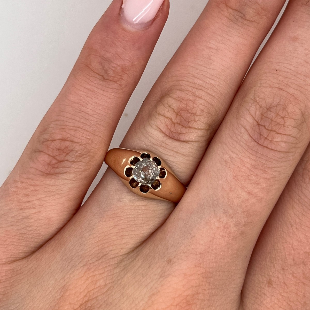 0.50 Ct Victorian-cut Natural Diamond Ring Set In 9 Ct Yellow Gold