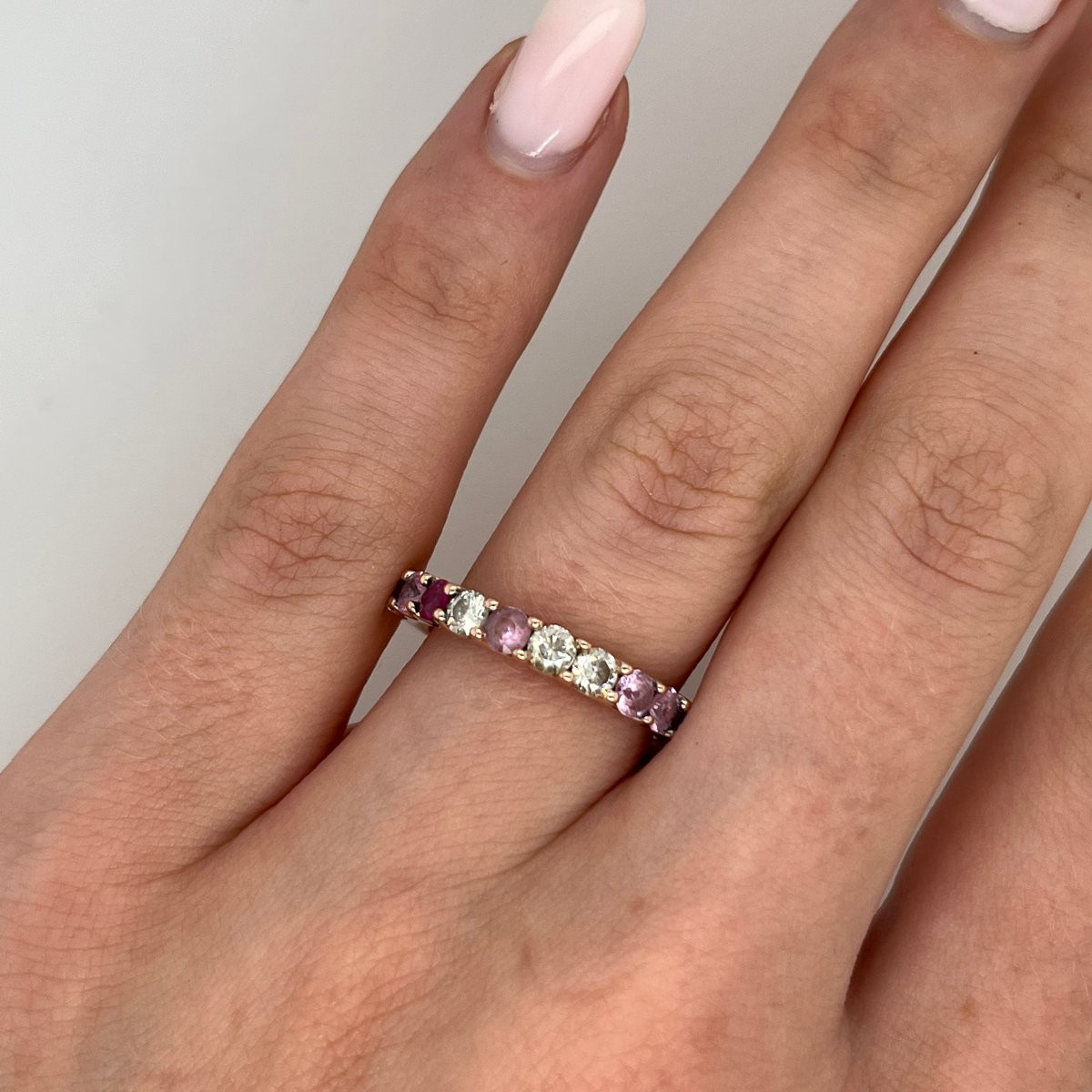 18ct Rose Gold Eternity Ring Set With Ruby, Pink Sapphires And Diamonds-photo-4