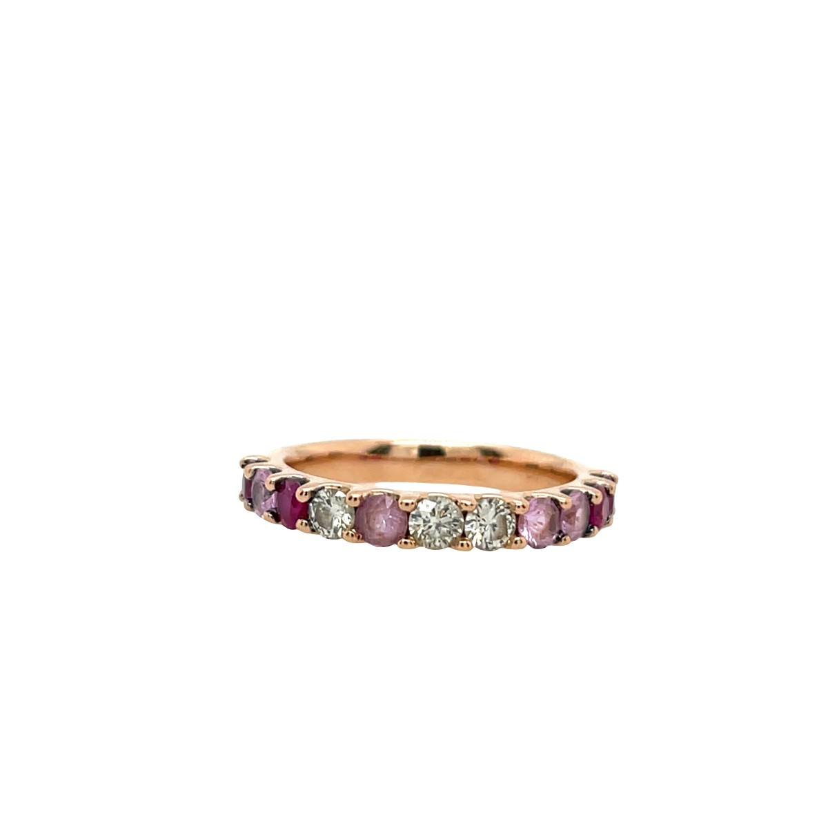 18ct Rose Gold Eternity Ring Set With Ruby, Pink Sapphires And Diamonds