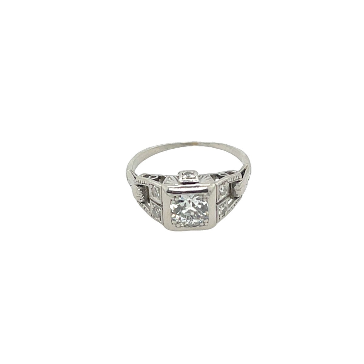 Vintage Platinum Ring With Diamonds, Set With 0.35 Ct Round Natural Diamonds-photo-2