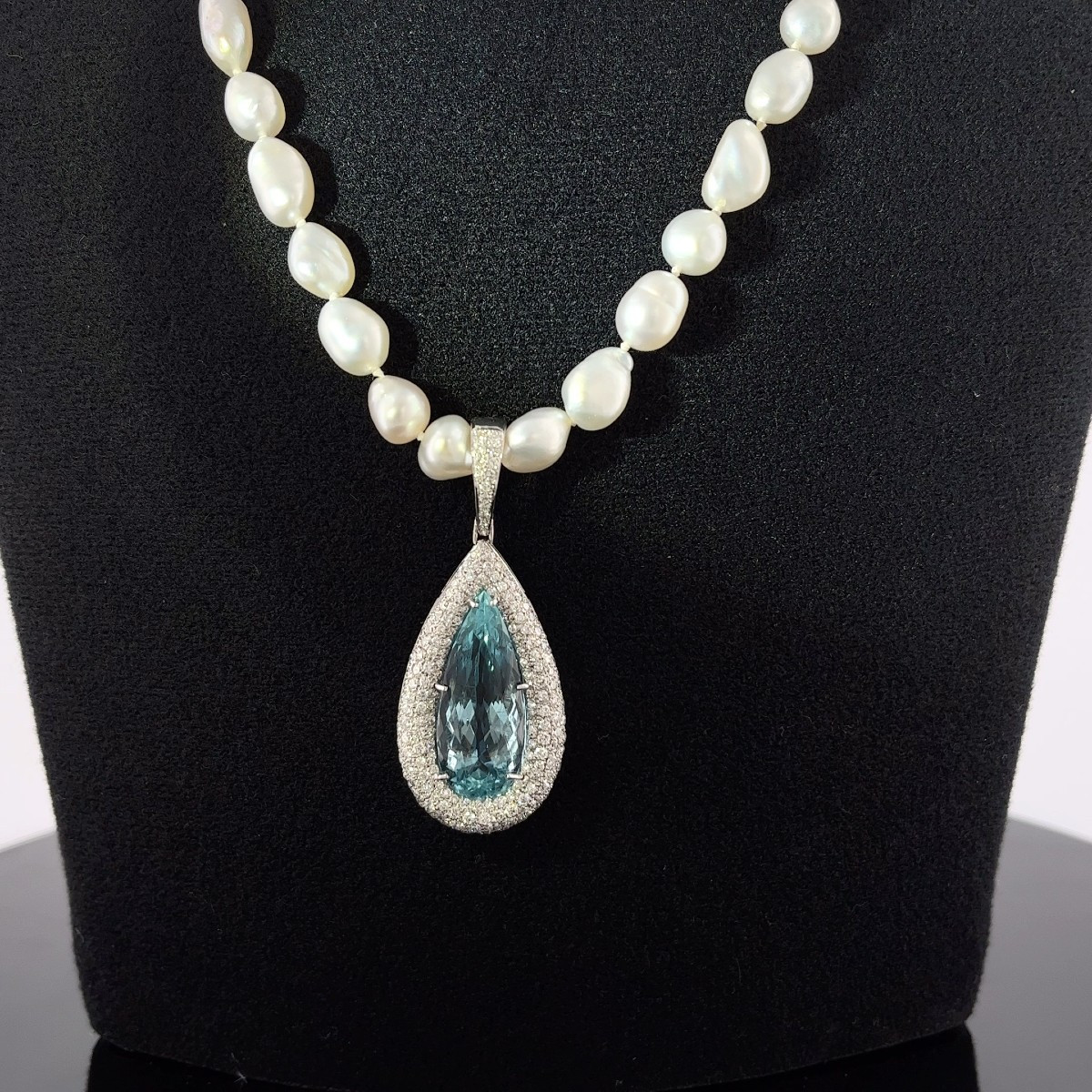 Collier pendentif vintage en aigue-marine 17,80 ct et perles de culture-photo-2