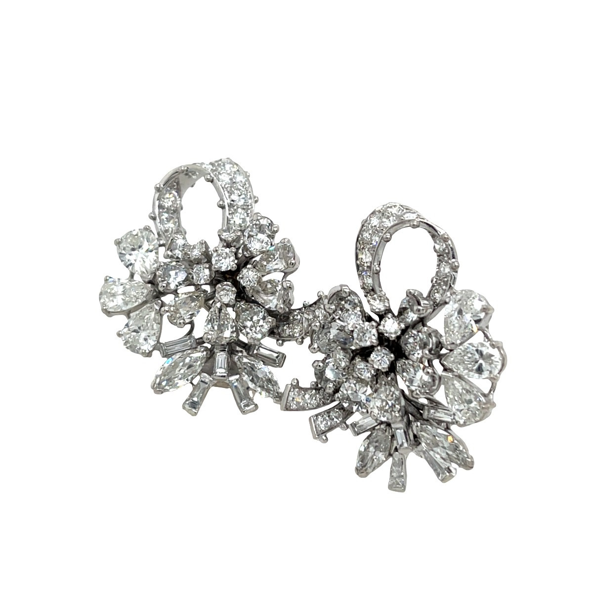 Diamond Cluster Earrings - 18 Carat White Gold, 9.50 Ct Total-photo-2