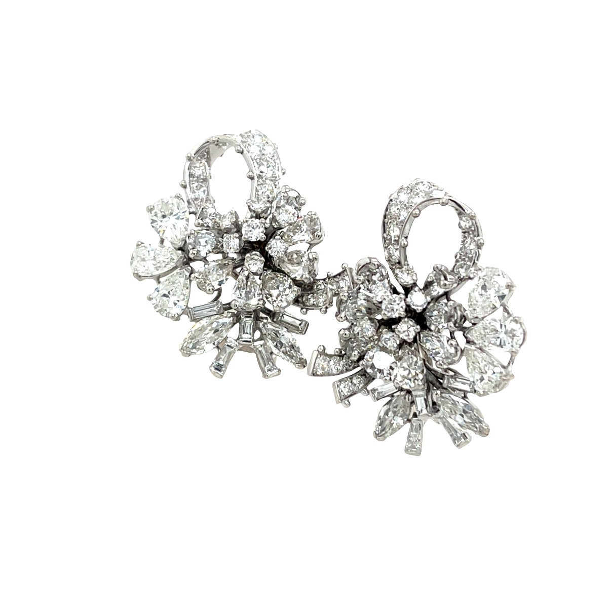 Diamond Cluster Earrings - 18 Carat White Gold, 9.50 Ct Total-photo-4