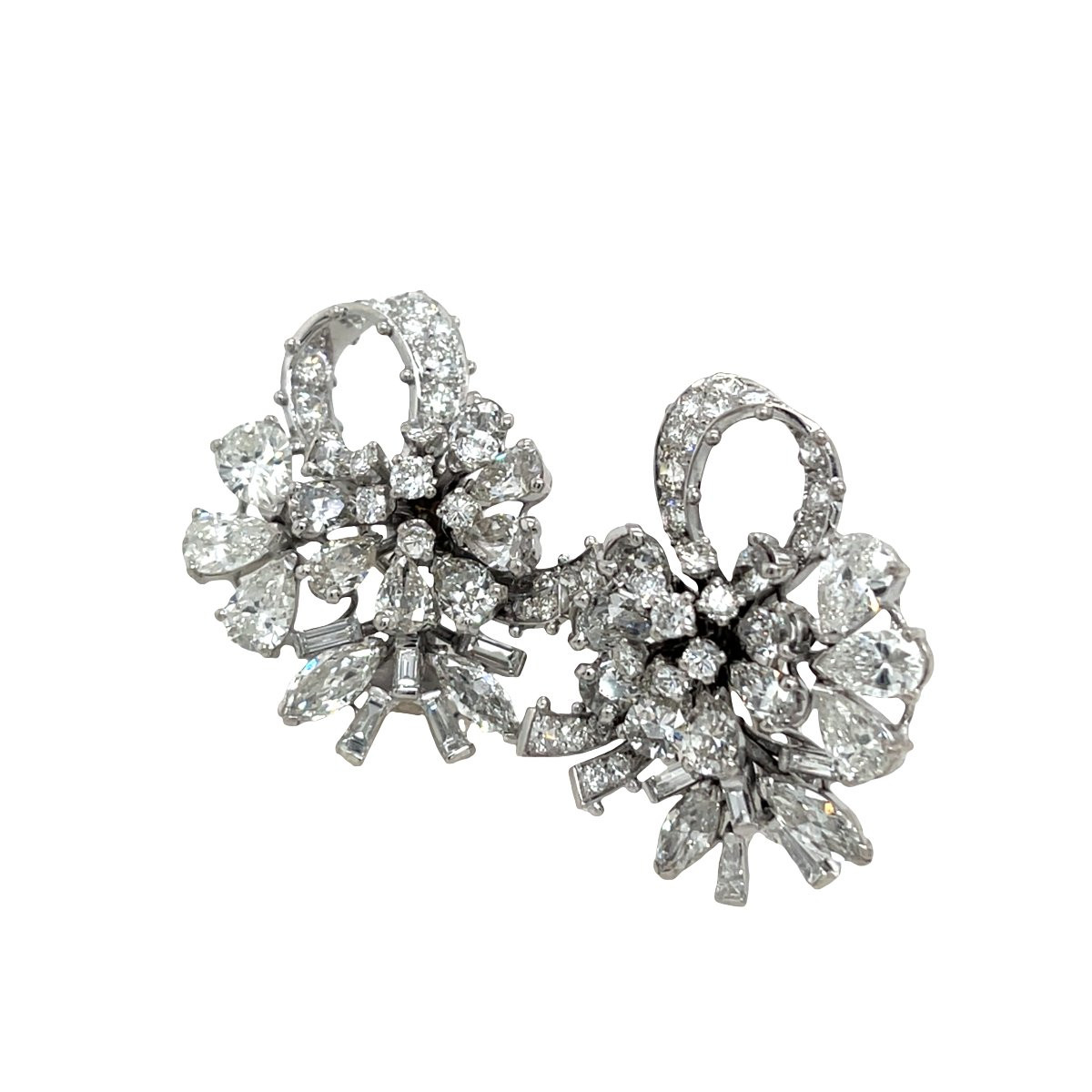 Diamond Cluster Earrings - 18 Carat White Gold, 9.50 Ct Total-photo-5