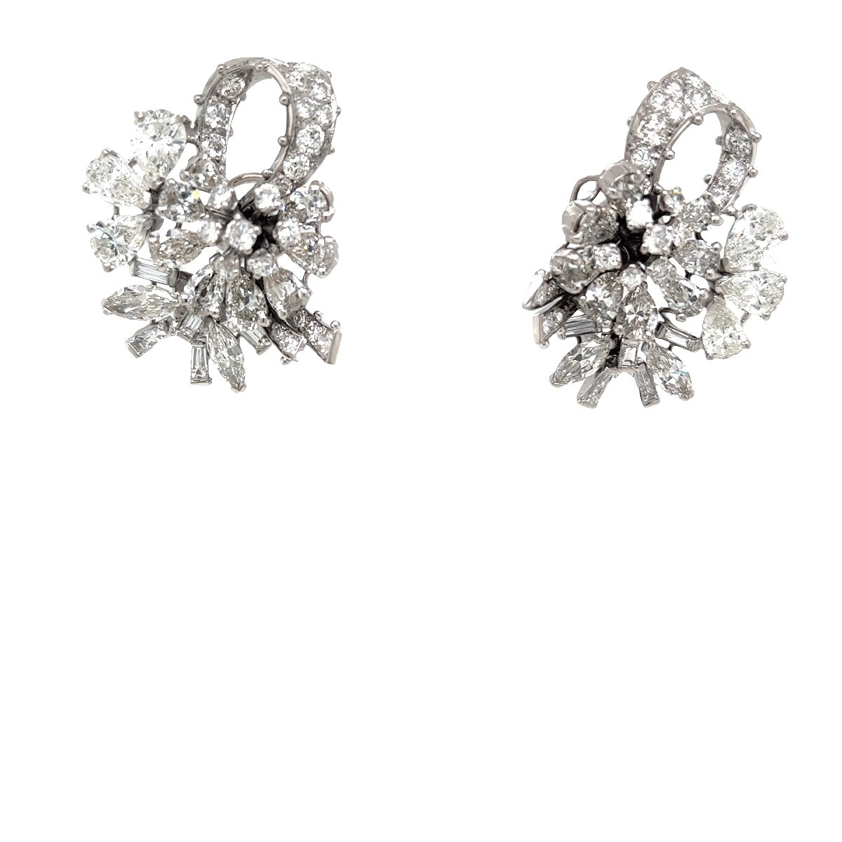 Diamond Cluster Earrings - 18 Carat White Gold, 9.50 Ct Total