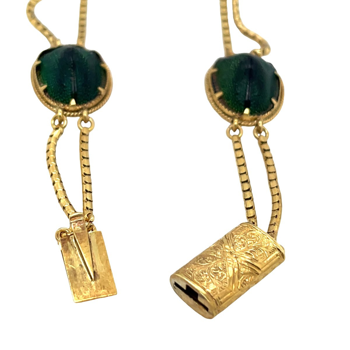 Collier Antique en Or Jaune 18 carats avec Scarabée et Diamants Taille Rose – 15"-photo-3