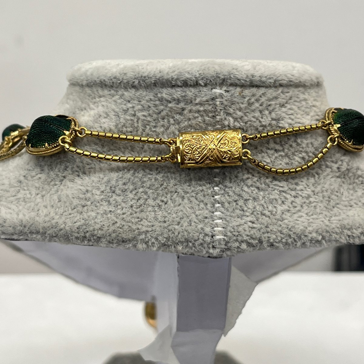 Collier Antique en Or Jaune 18 carats avec Scarabée et Diamants Taille Rose – 15"-photo-6
