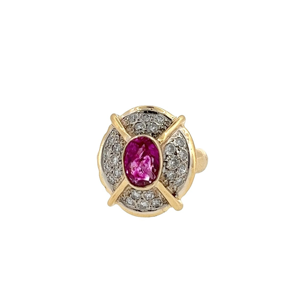 Bague vintage en rubis et diamants – Rubis ovale de 1,15 ct