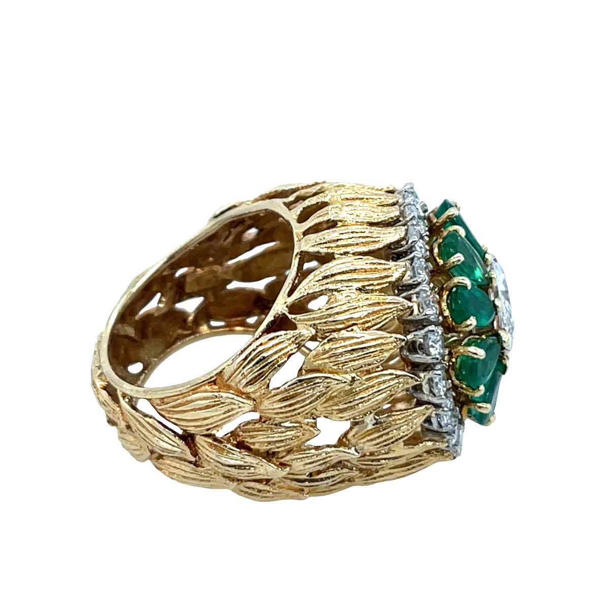 Bague de robe vintage en or avec émeraude et diamant – 10 émeraudes poire & 2,20 ct de diamants-photo-3