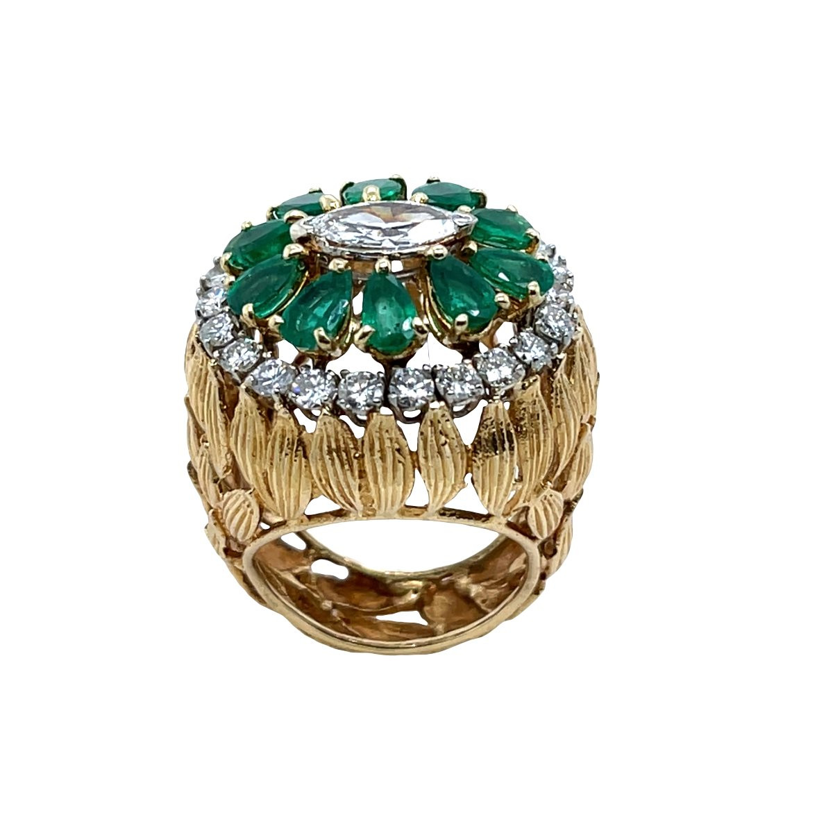 Bague de robe vintage en or avec émeraude et diamant – 10 émeraudes poire & 2,20 ct de diamants-photo-6