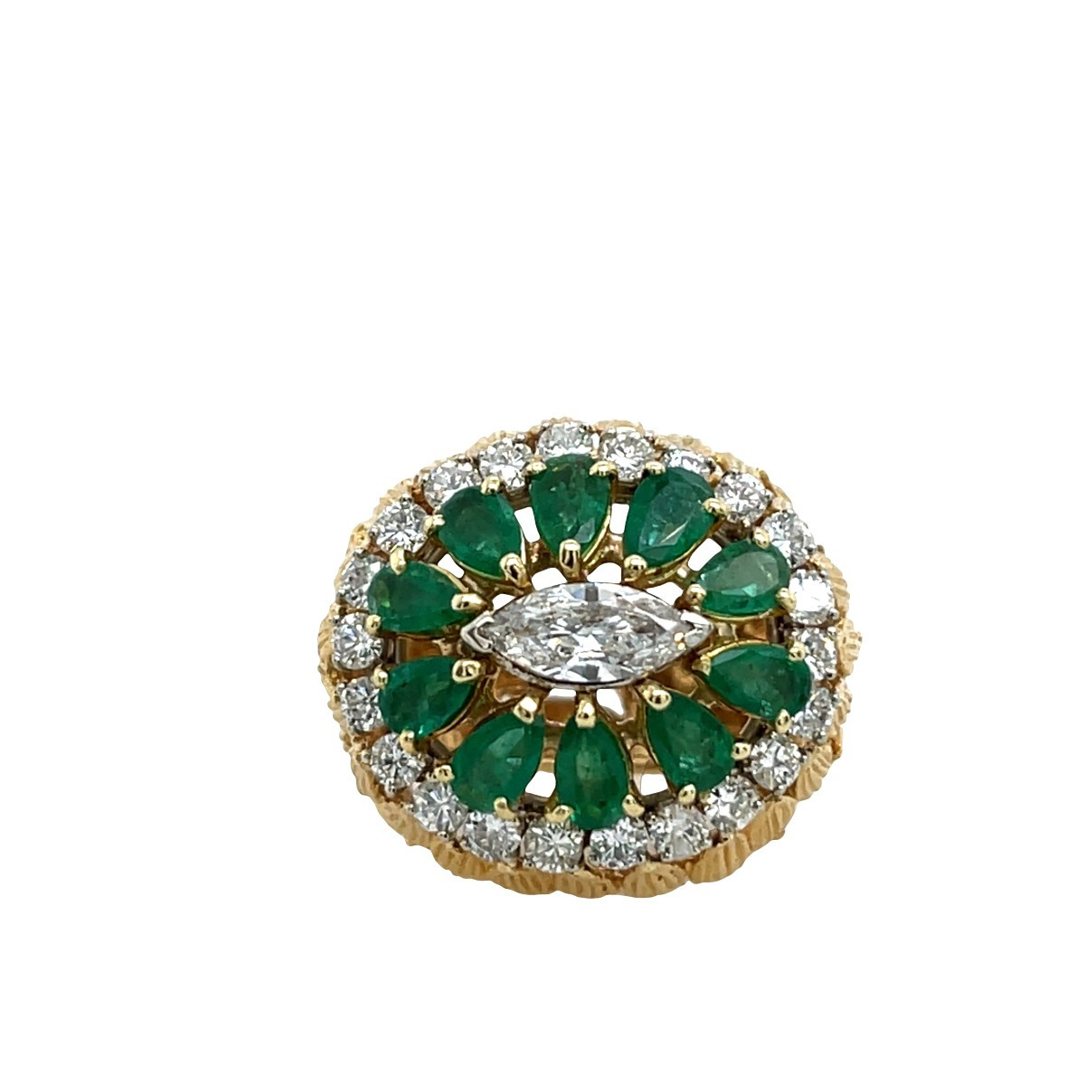 Bague de robe vintage en or avec émeraude et diamant – 10 émeraudes poire & 2,20 ct de diamants