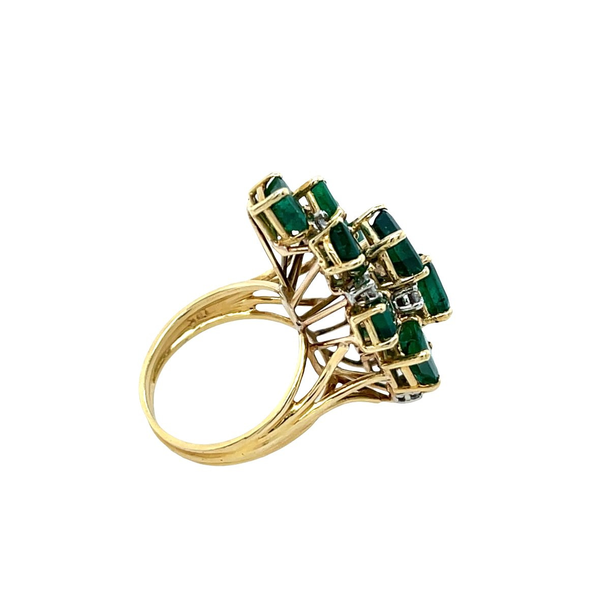 Bague de robe vintage en or avec émeraude et diamant – Émeraudes 6,90 ct et diamants 0,30 ct-photo-2