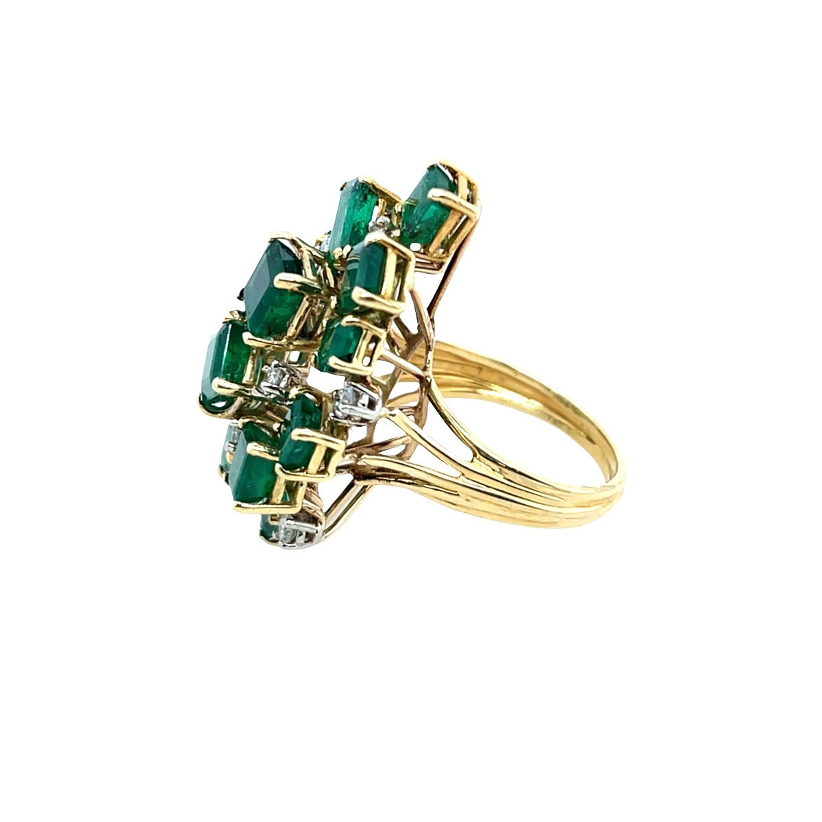Bague de robe vintage en or avec émeraude et diamant – Émeraudes 6,90 ct et diamants 0,30 ct-photo-6
