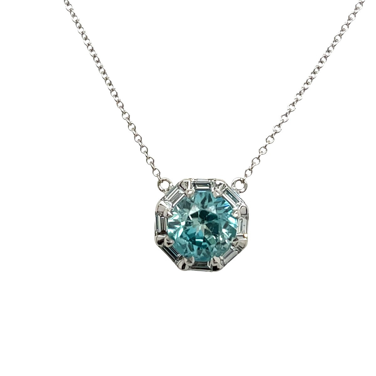 Pendant In 18-carat White Gold With Blue Topaz And Diamonds-photo-2