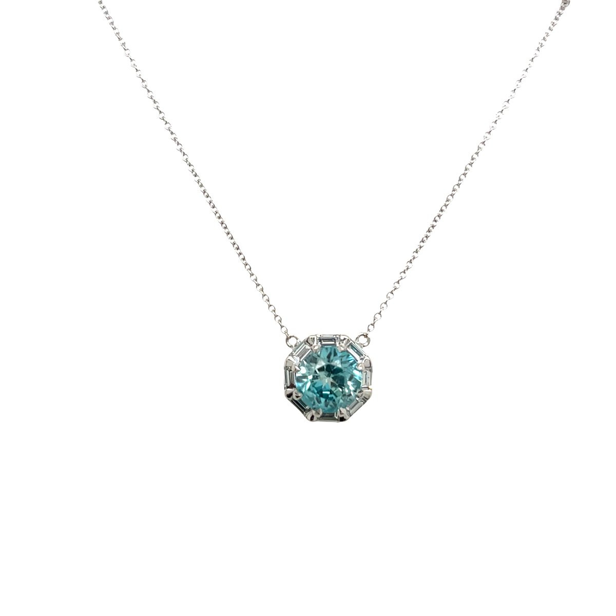 Pendant In 18-carat White Gold With Blue Topaz And Diamonds-photo-3