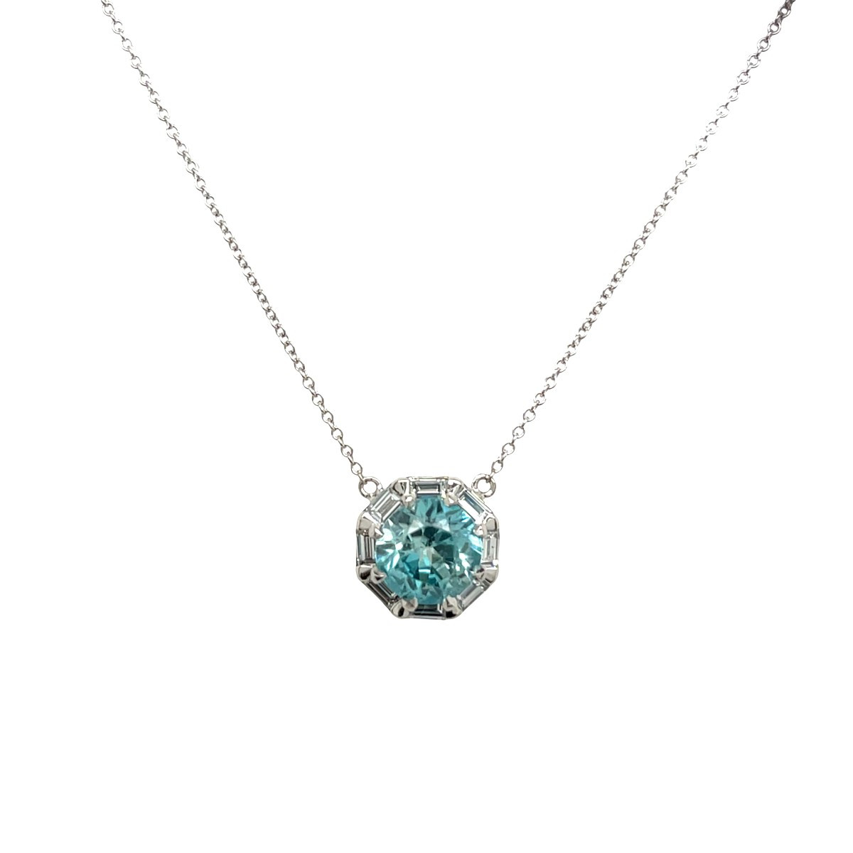 Pendant In 18-carat White Gold With Blue Topaz And Diamonds