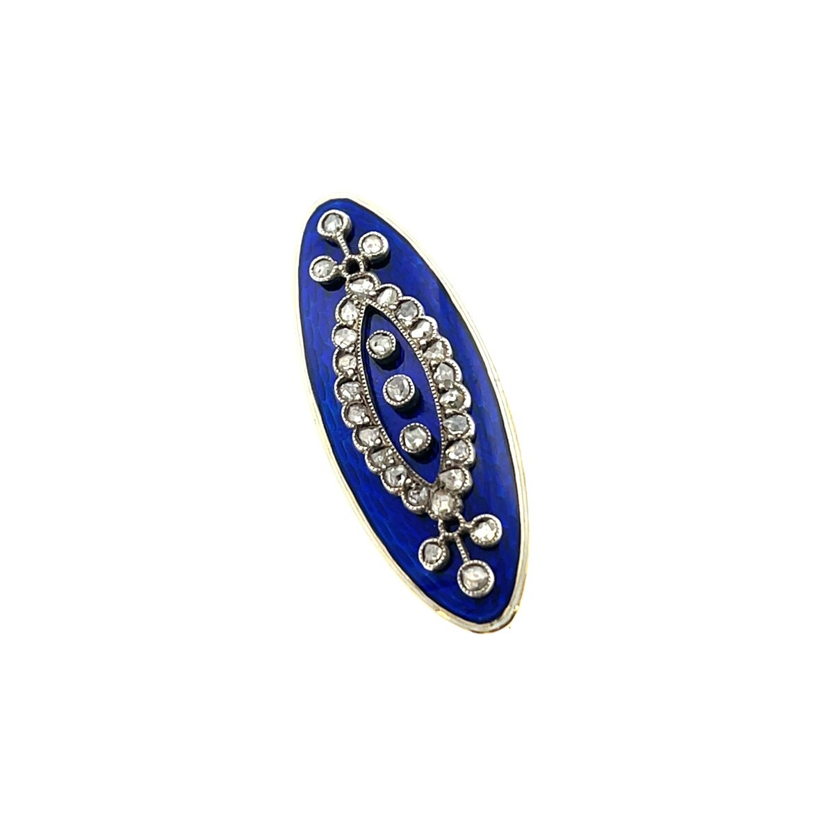 Antique European Brooch In 14-carat Gold And Blue Enamel - Victorian And Rose-cut Diamonds-photo-2