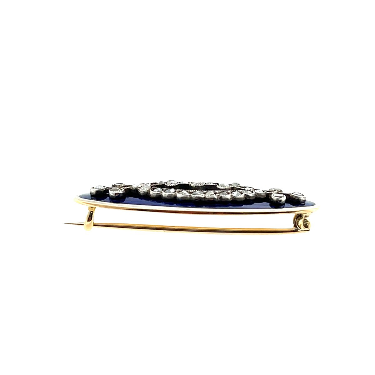 Antique European Brooch In 14-carat Gold And Blue Enamel - Victorian And Rose-cut Diamonds-photo-1