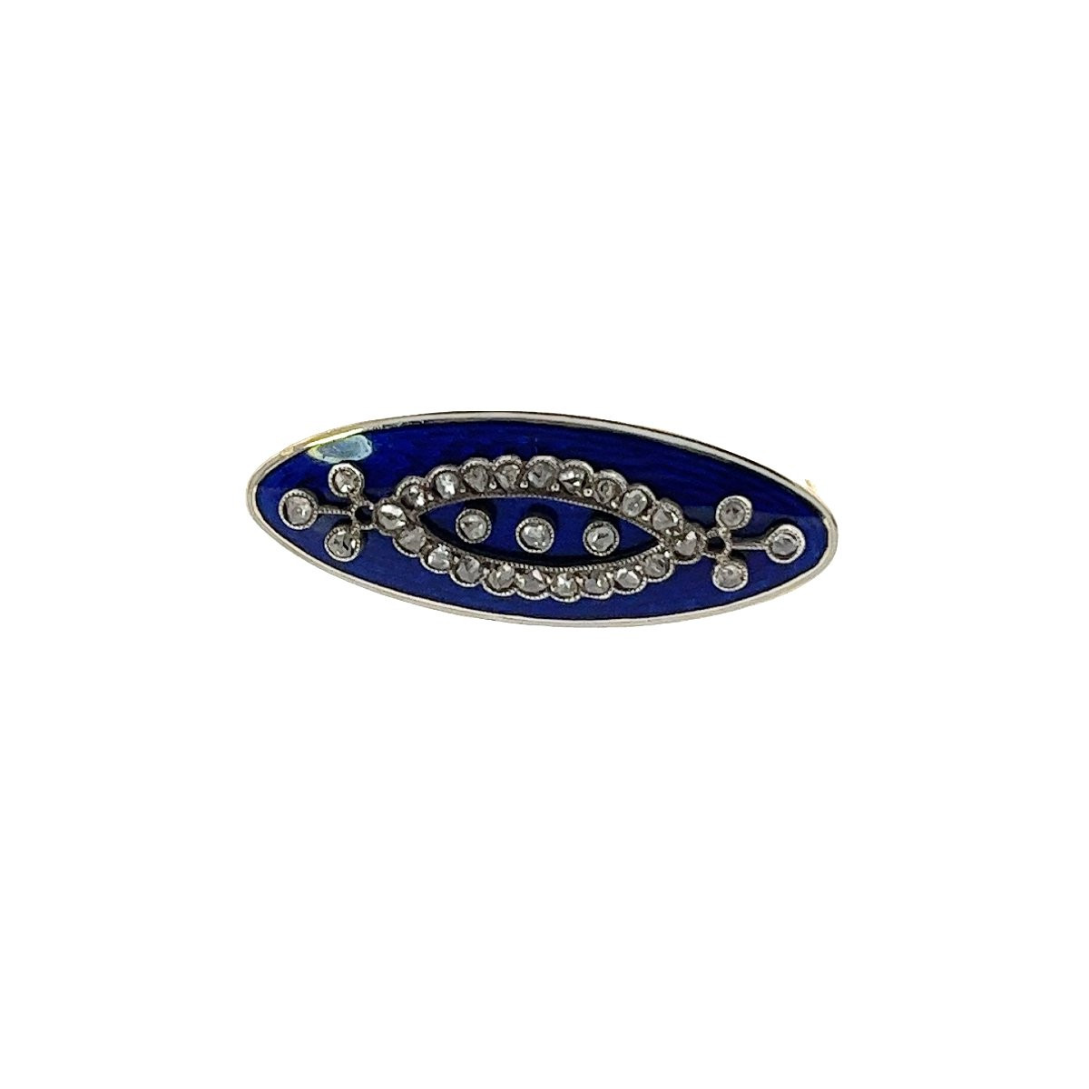 Antique European Brooch In 14-carat Gold And Blue Enamel - Victorian And Rose-cut Diamonds-photo-2