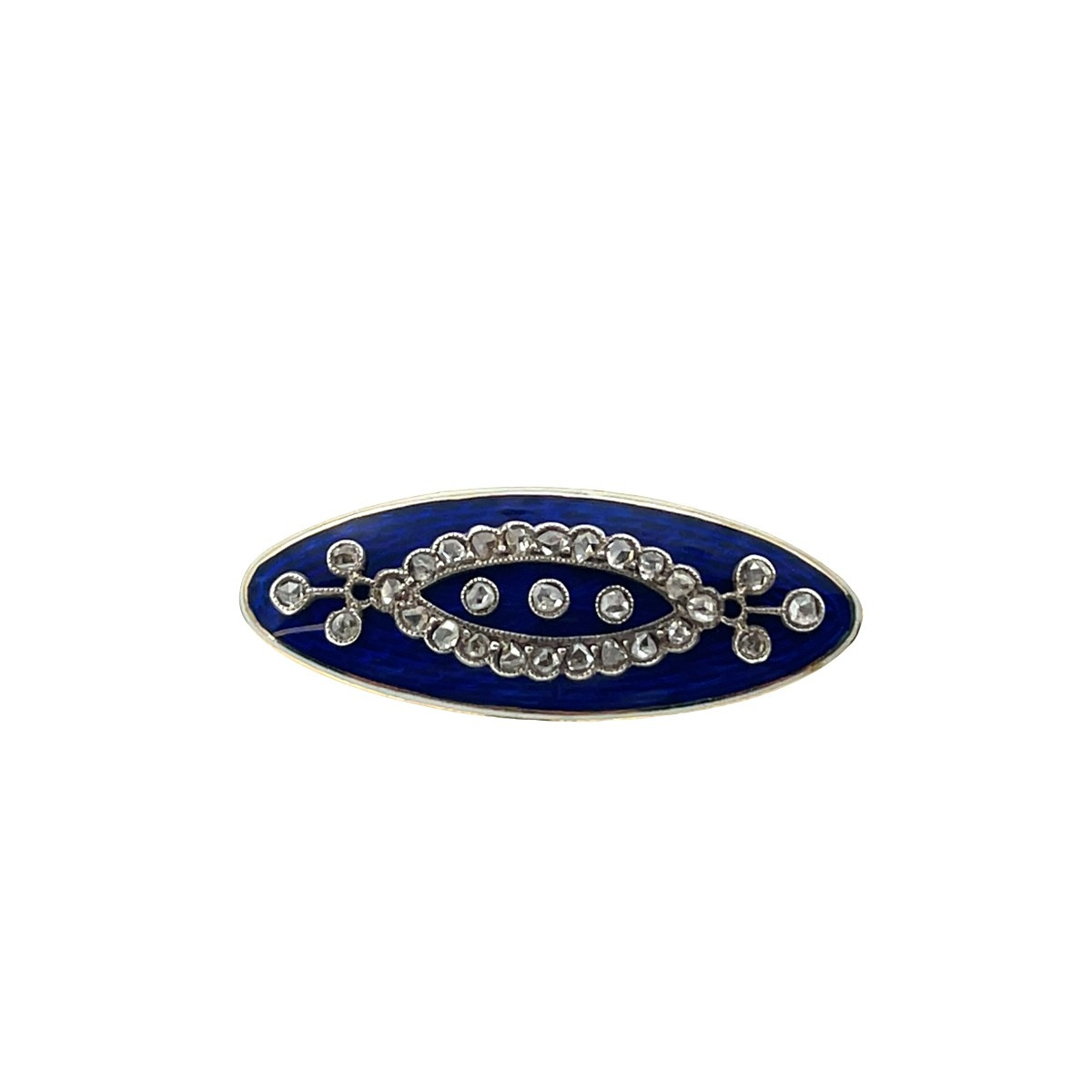Antique European Brooch In 14-carat Gold And Blue Enamel - Victorian And Rose-cut Diamonds