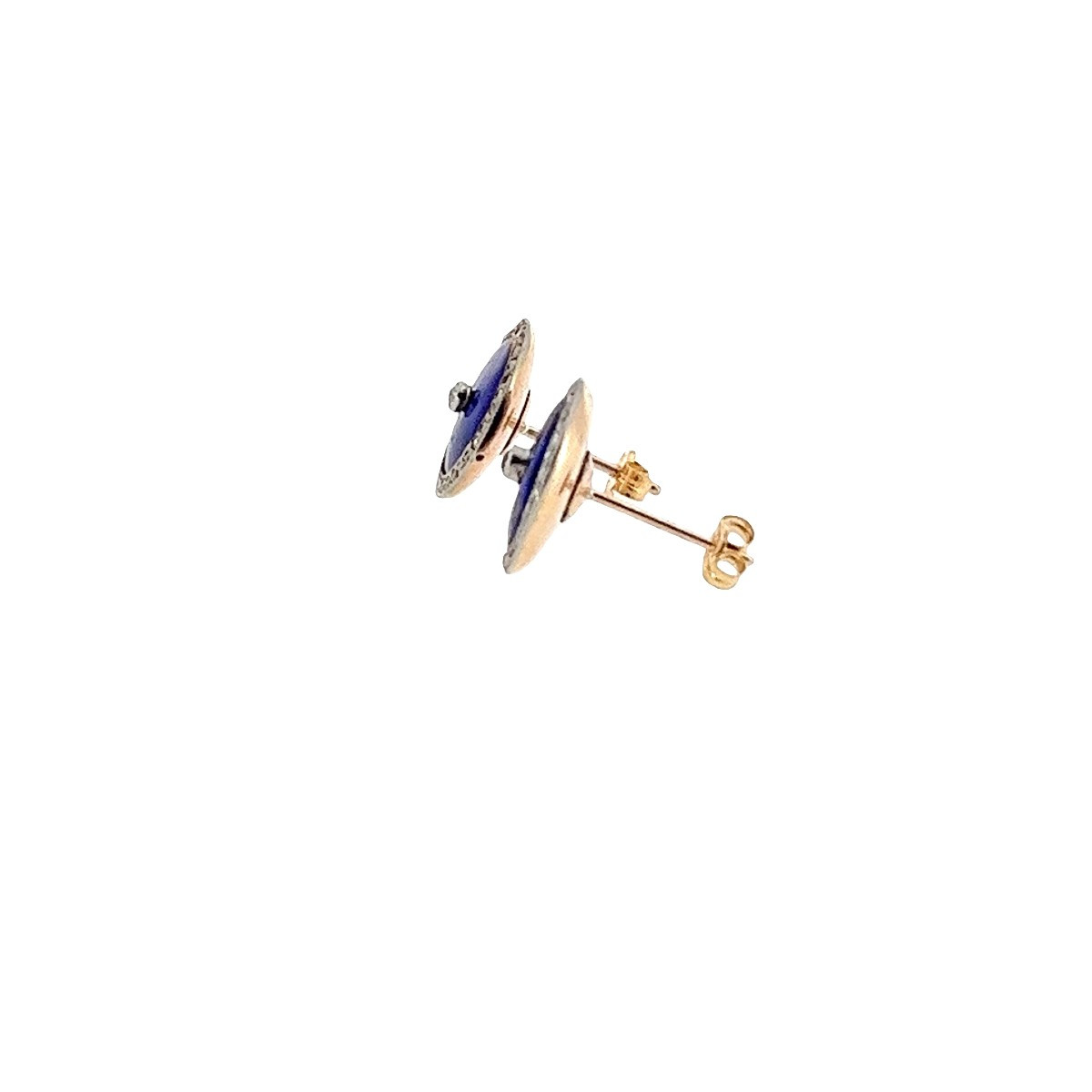 Boucles d'oreilles anciennes en or 14 carats avec émail bleu – Diamants taillés à la victorienn-photo-2