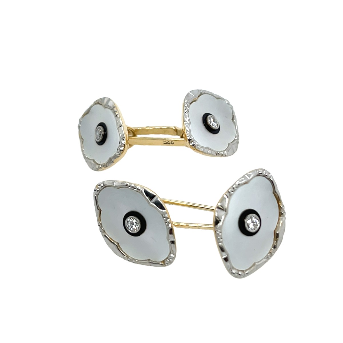 Boutons de manchette en diamant et nacre en or jaune 14 carats-photo-2