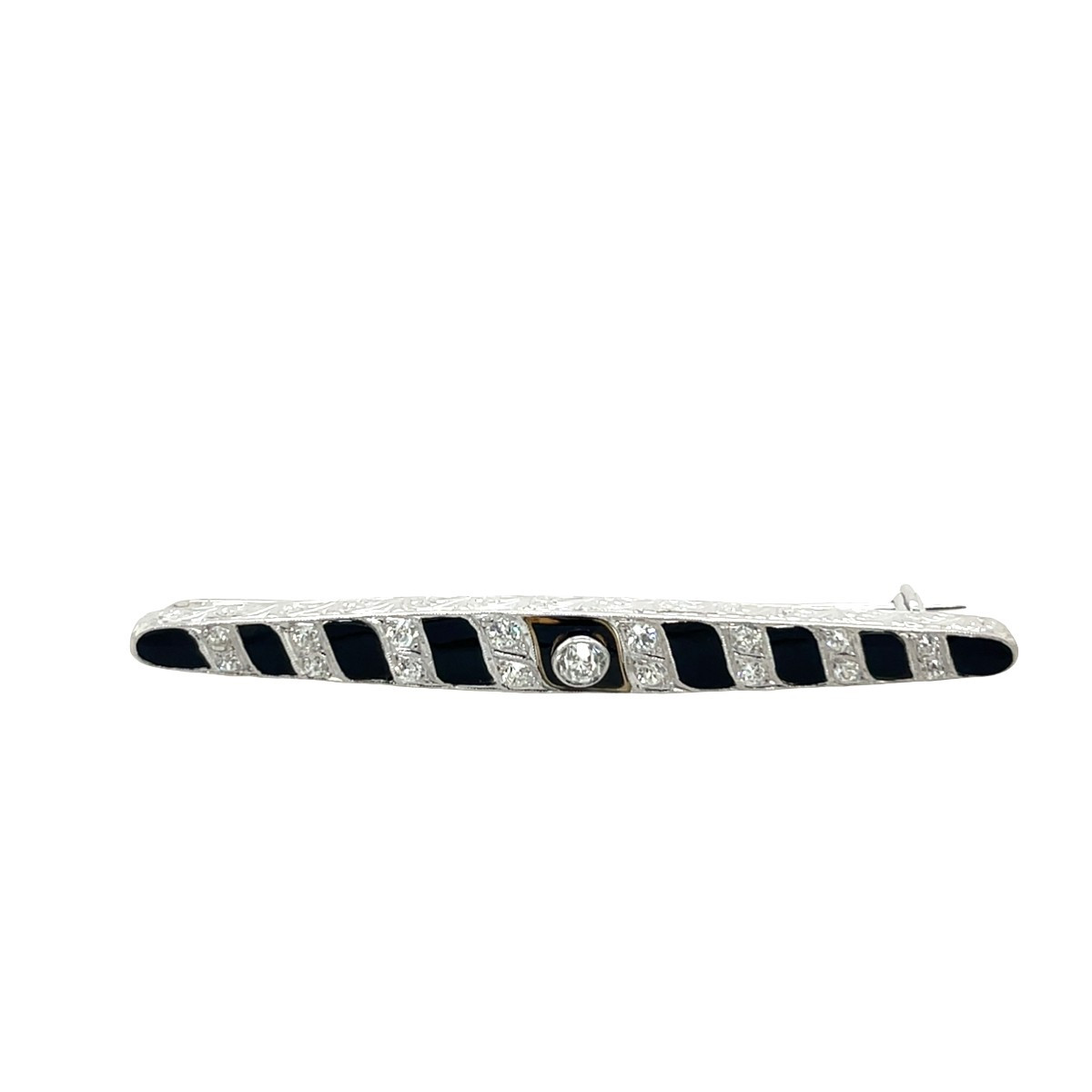 Broche en platine avec onyx noir antique et diamants