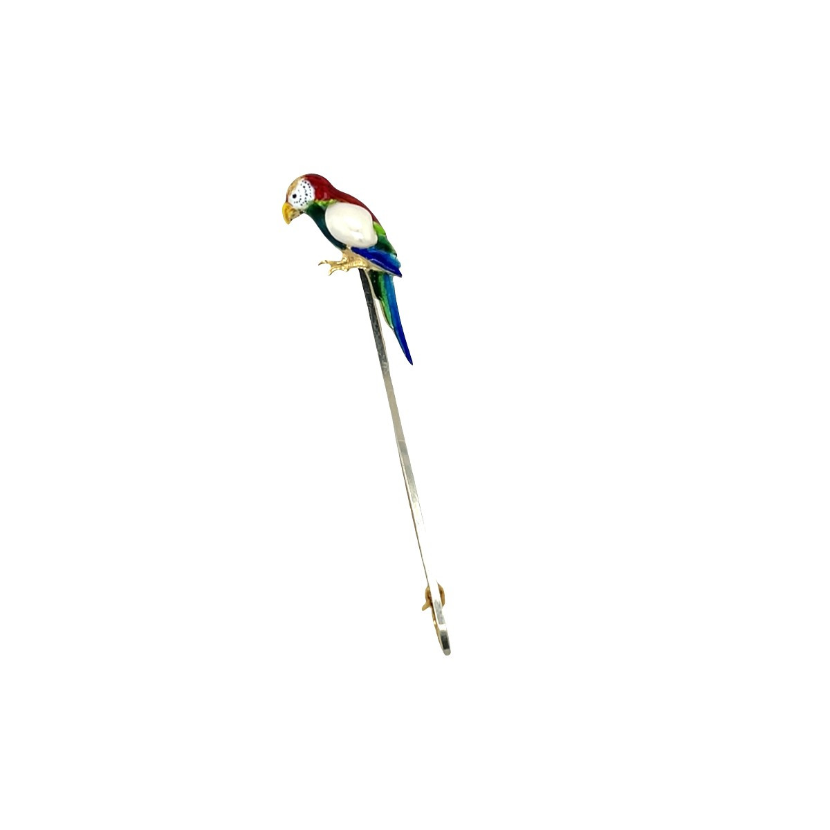 Broche vintage de perroquet mobile avec émaillage et sertie d'une perle de culture ovale-photo-2