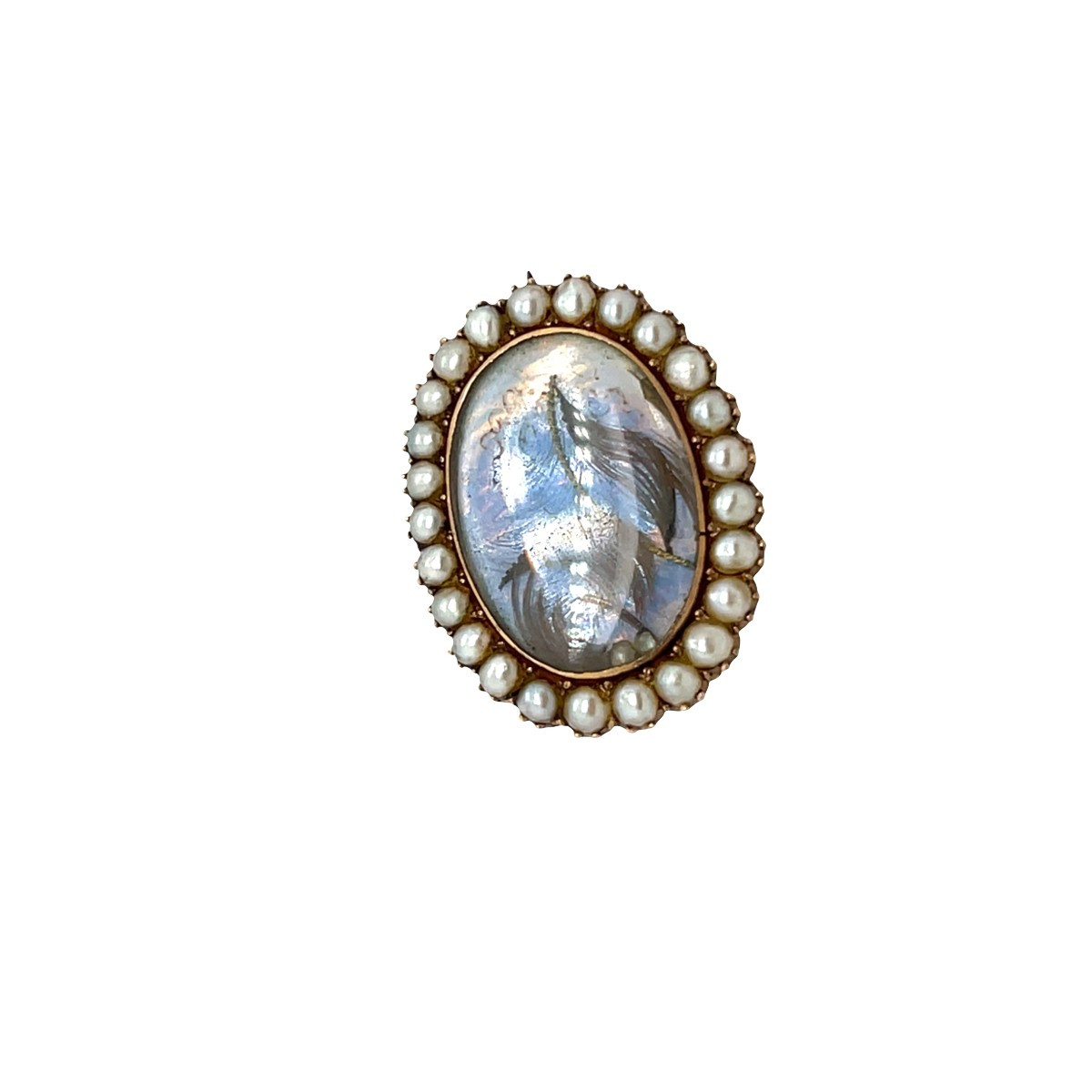 Broche de deuil géorgienne en or et perles de semence
