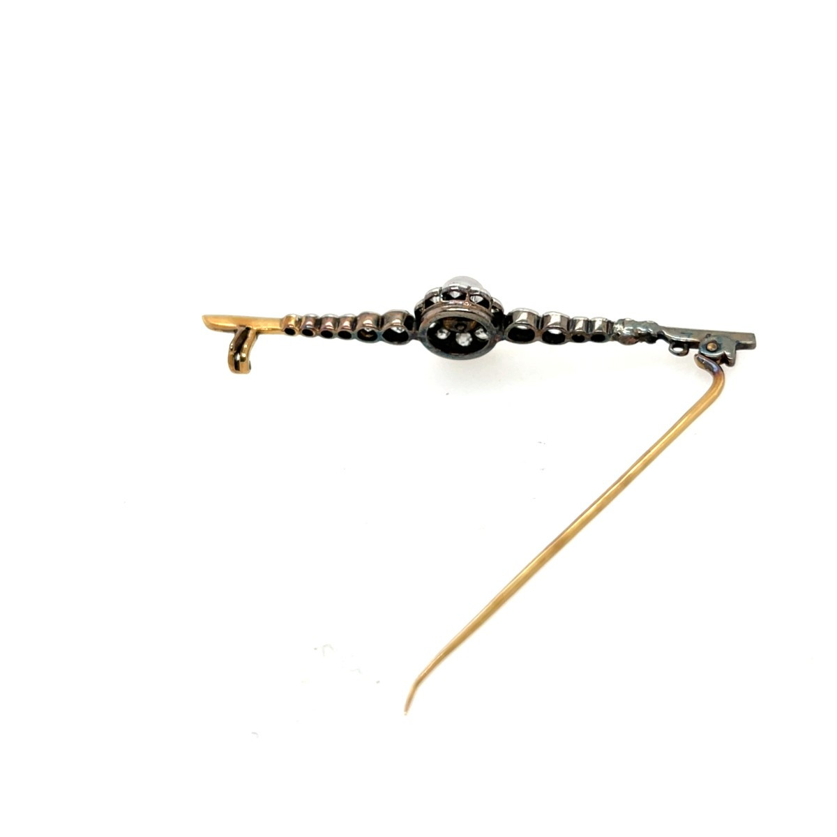 Antique Diamond And Pearl Brooch Mounted In Platinum And 12-carat Yellow Gold-photo-2