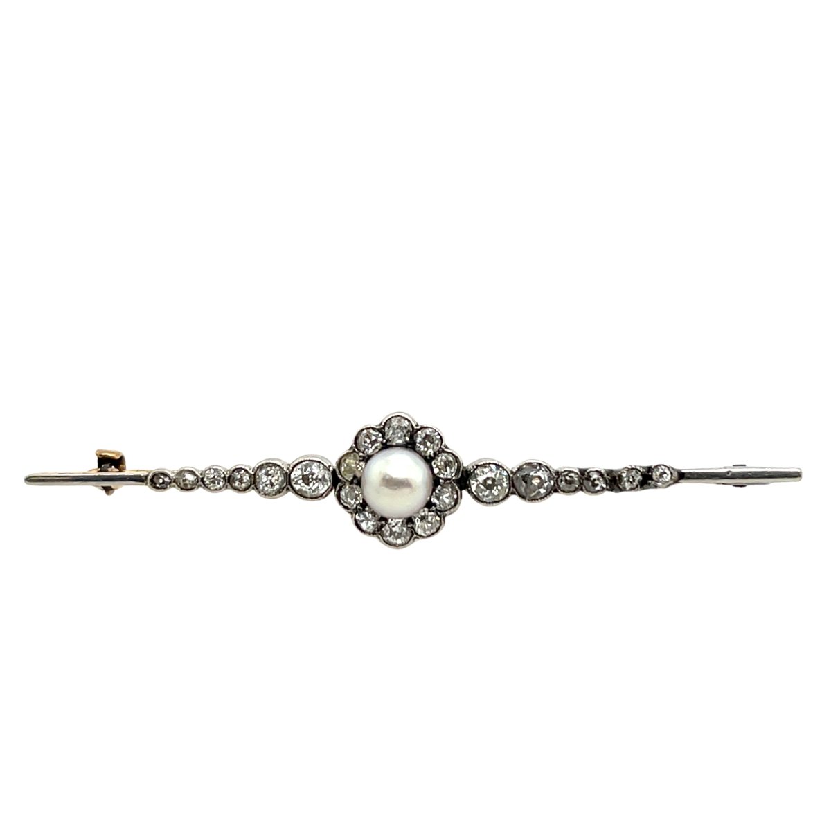 Antique Diamond And Pearl Brooch Mounted In Platinum And 12-carat Yellow Gold-photo-1