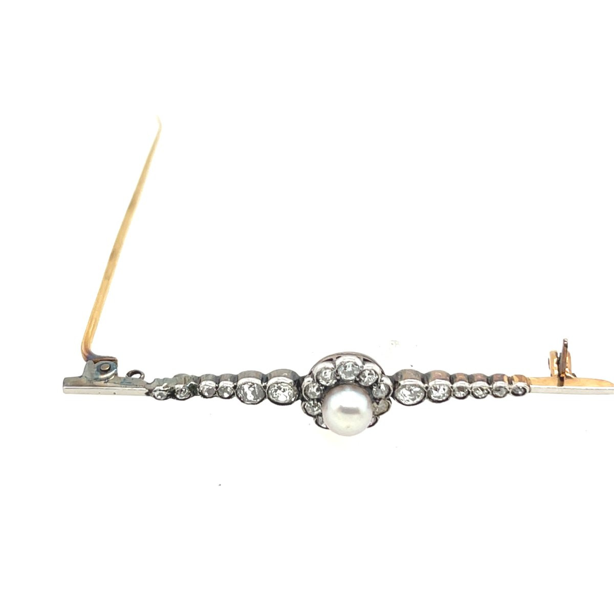 Antique Diamond And Pearl Brooch Mounted In Platinum And 12-carat Yellow Gold-photo-2