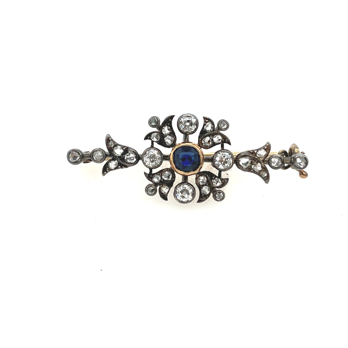 Antique Sapphire And Diamond Brooch, Set In 14-carat White Gold And Silver-photo-2