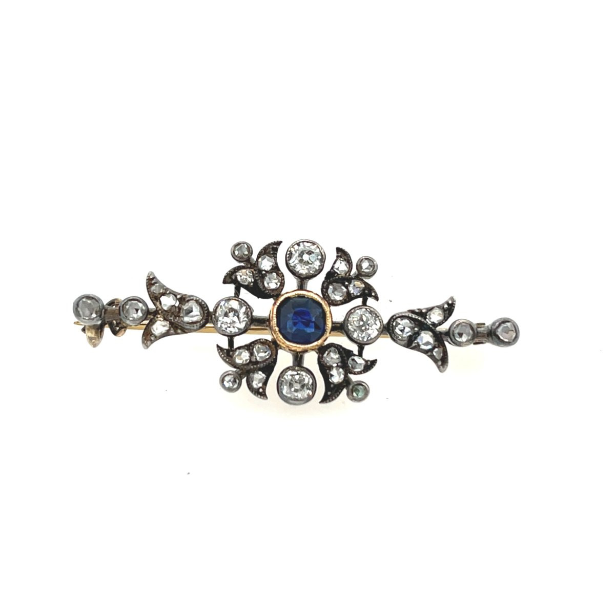 Antique Sapphire And Diamond Brooch, Set In 14-carat White Gold And Silver-photo-1
