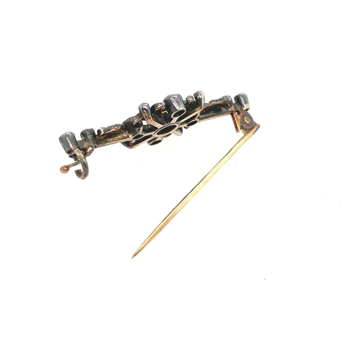 Antique Sapphire And Diamond Brooch, Set In 14-carat White Gold And Silver-photo-2