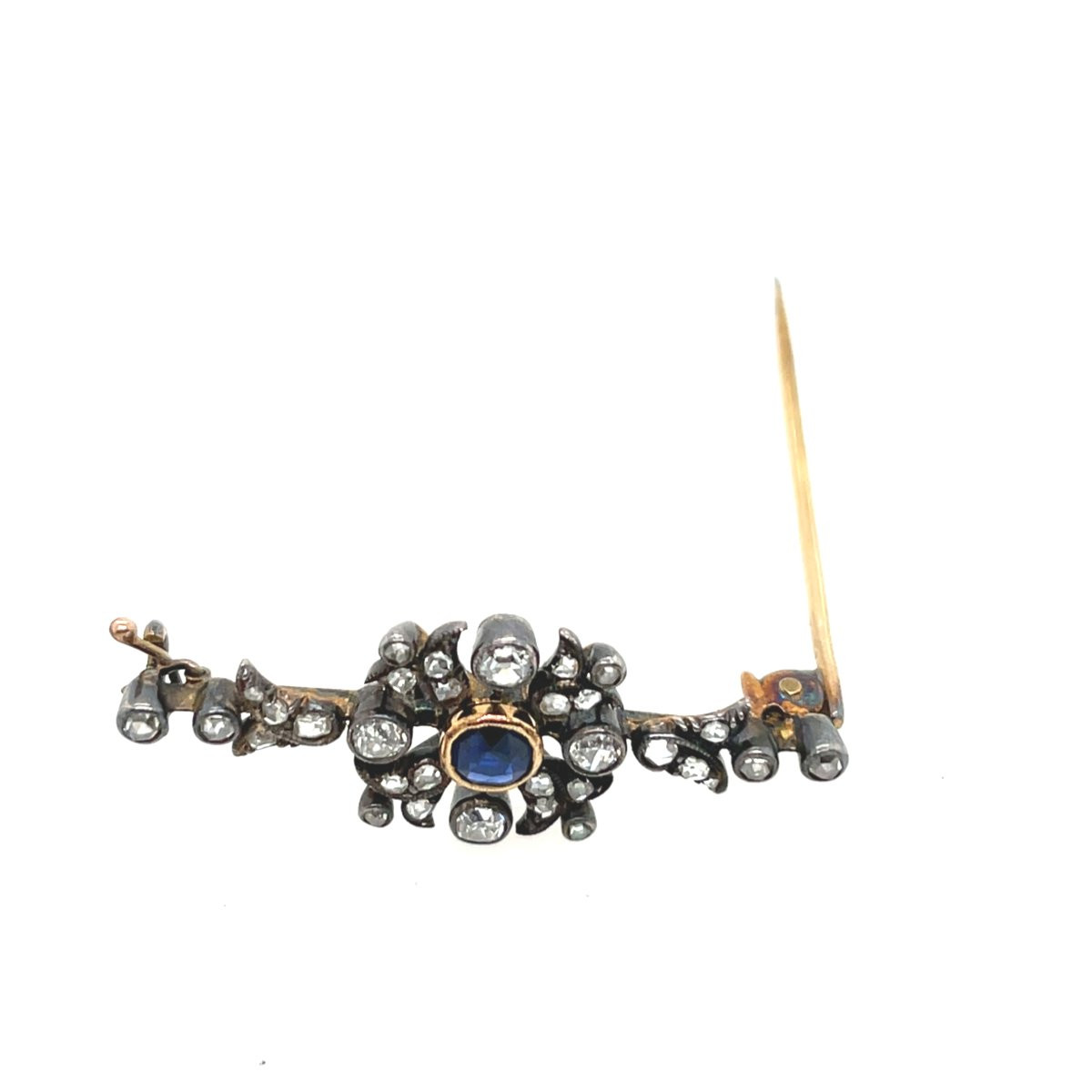 Antique Sapphire And Diamond Brooch, Set In 14-carat White Gold And Silver-photo-3