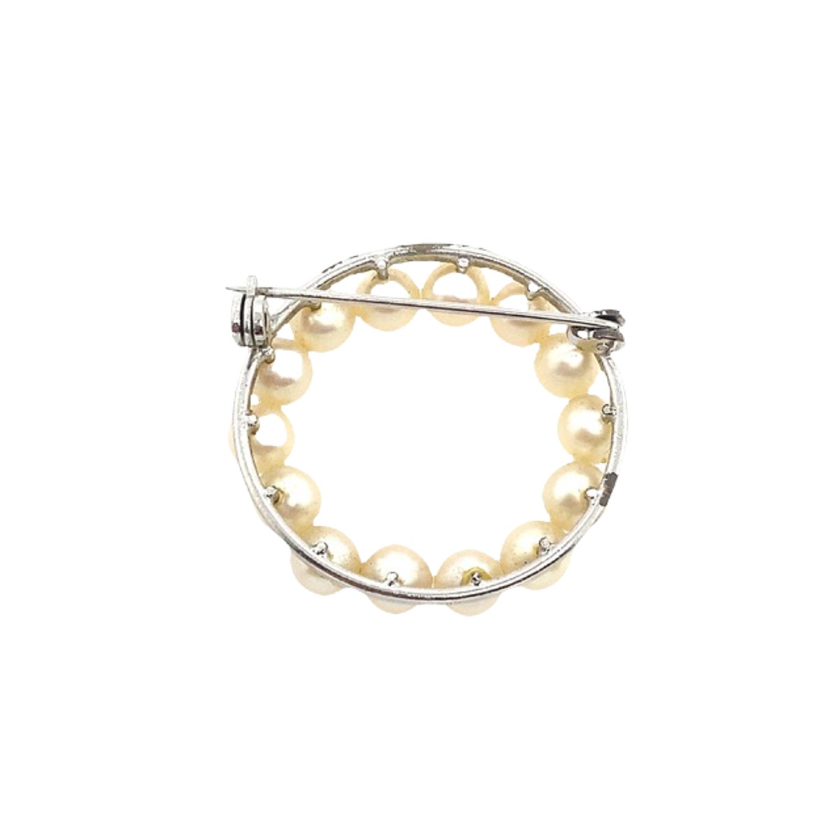 Broche circulaire en perles cultivées sertie en argent-photo-2